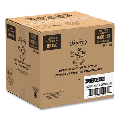 Bare Eco-Forward Clay-Coated Paper Dinnerware, ProPlanet Seal, Bowl, 12 oz, White, 125/Bag, 8 Bags/Carton