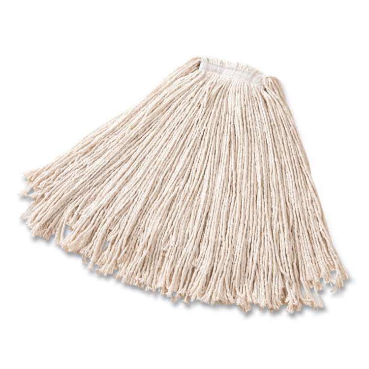 Cut-End Cotton Wet Mop Heads, Cotton/Plastic, White, 12/Carton