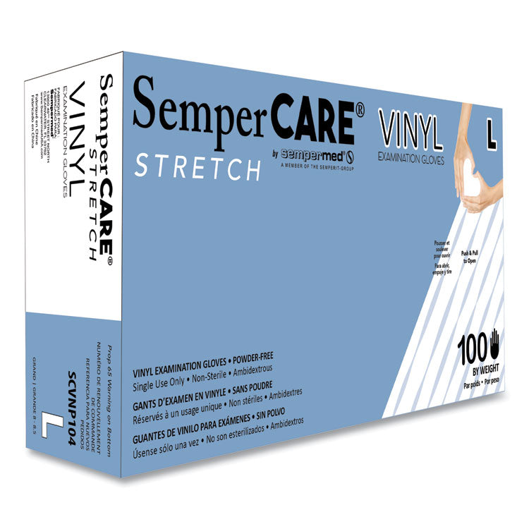 Stretch Vinyl Examination Gloves, Powder-Free, Large, 5 mil Thick, 9.45" Long, Cream, 100/Box, 10 Boxes/Carton