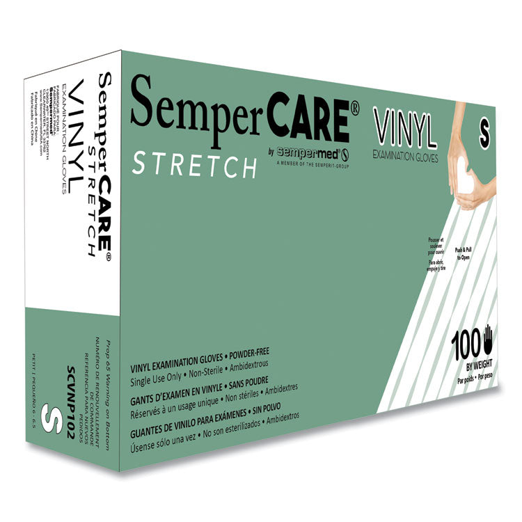 Stretch Vinyl Examination Gloves, Powder-Free, Small, 5 mil Thick, 9.45" Long, Cream, 100/Box