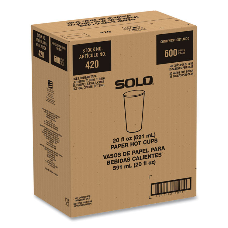Compostable Paper Hot Cups, ProPlanet Seal, 20 oz, White/Green, 600/Carton
