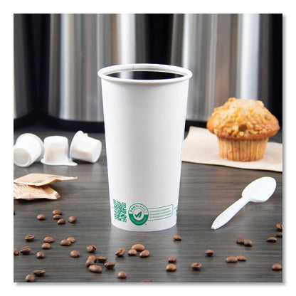 Compostable Paper Hot Cups, ProPlanet Seal, 20 oz, White/Green, 600/Carton