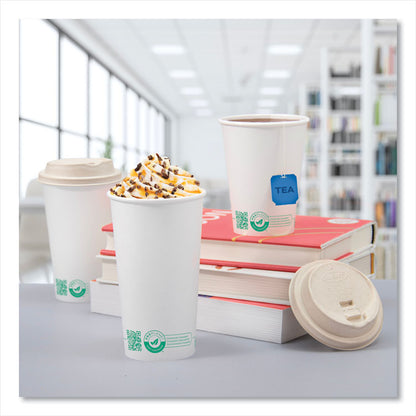 Compostable Paper Hot Cups, ProPlanet Seal, 20 oz, White/Green, 600/Carton
