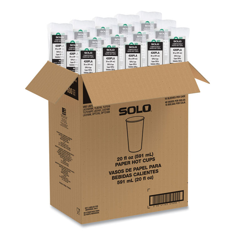 Compostable Paper Hot Cups, ProPlanet Seal, 20 oz, White/Green, 600/Carton
