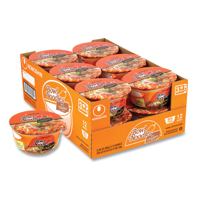 Spicy Chicken Bowl Noodle Soup, Chicken, 3.03 oz Bowl, 12/Carton