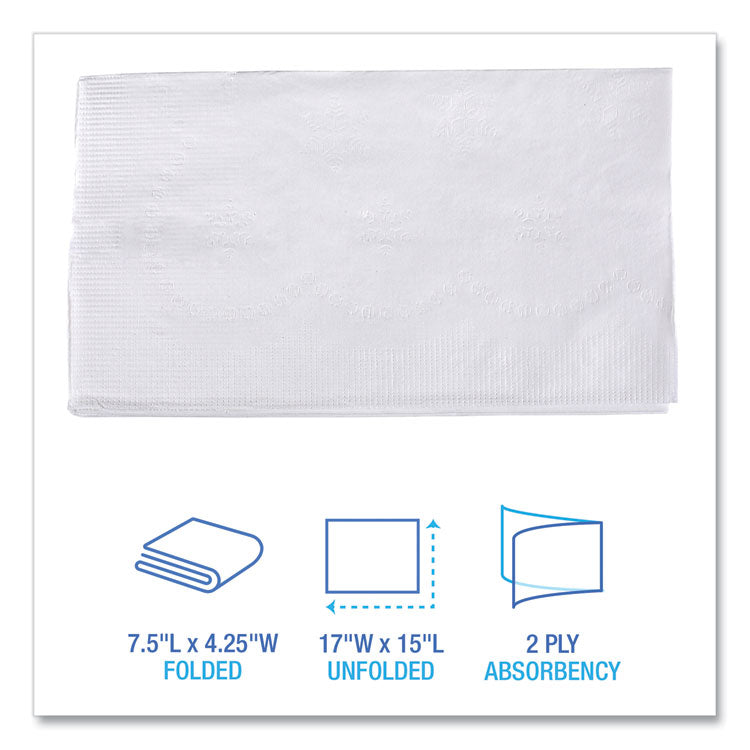 1/8-Fold Dinner Napkins, 2-Ply, 15 x 17, White, 150/Pack, 20 Packs/Carton
