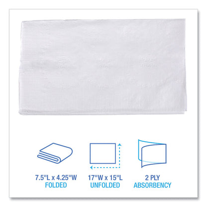 1/8-Fold Dinner Napkins, 2-Ply, 15 x 17, White, 150/Pack, 20 Packs/Carton