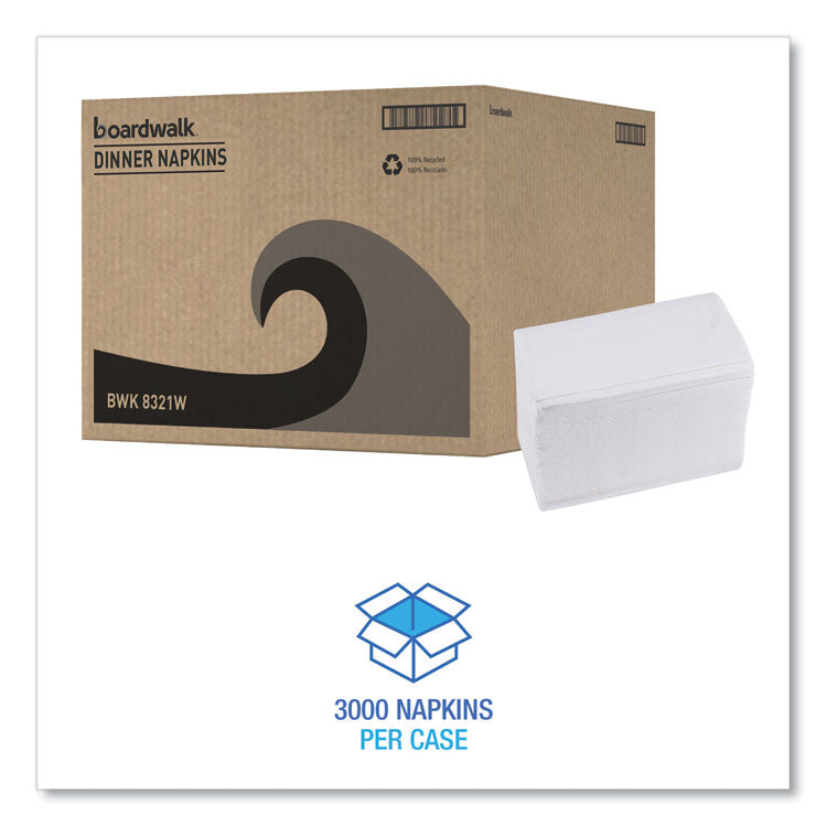 1/8-Fold Dinner Napkins, 2-Ply, 15 x 17, White, 150/Pack, 20 Packs/Carton