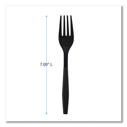 Heavyweight Wrapped Polypropylene Cutlery, Fork, Plastic, Black, 1,000/Carton