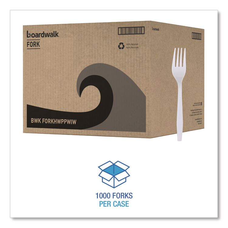 Heavyweight Wrapped Polypropylene Cutlery, Fork, Plastic, White, 1,000/Carton