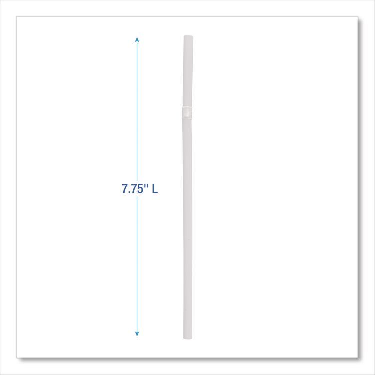 Flexible Wrapped Straws, 7.75", Plastic, White, 500/Pack, 20 Packs/Carton