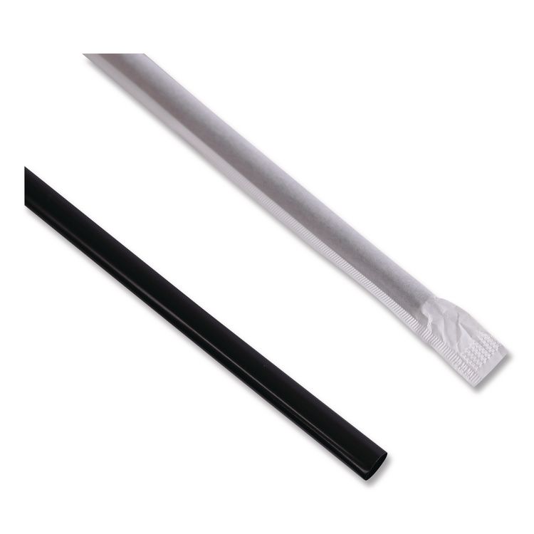 Wrapped Jumbo Straws, 7.75", Polypropylene, Black, 250/Pack, 50 Packs/Carton