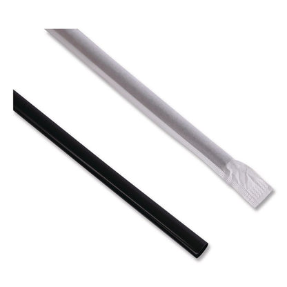 Wrapped Jumbo Straws, 7.75", Polypropylene, Black, 250/Pack, 50 Packs/Carton