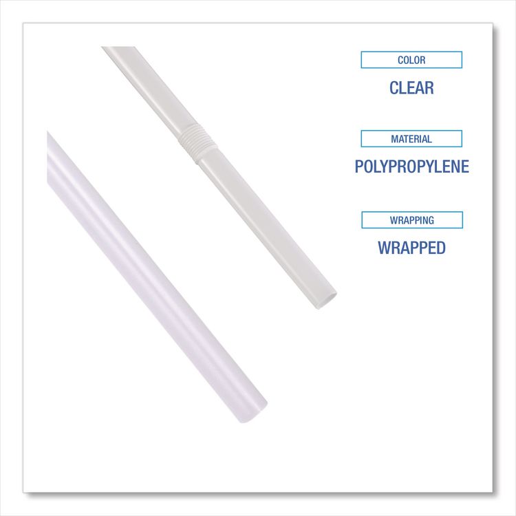 Wrapped Jumbo Straws, 7.75", Polypropylene, Clear, 500/Pack, 24 Packs/Carton
