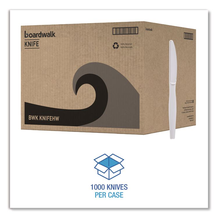 Heavyweight Polystyrene Cutlery, Knife, Plastic, White, 1,000/Carton