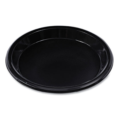 Hi-Impact Plastic Dinnerware, Plate, 10" dia, Black, 125/Sleeve, 4 Sleeves/Carton
