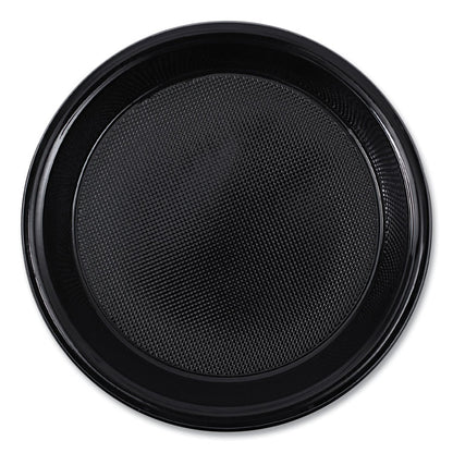 Hi-Impact Plastic Dinnerware, Plate, 10" dia, Black, 125/Sleeve, 4 Sleeves/Carton