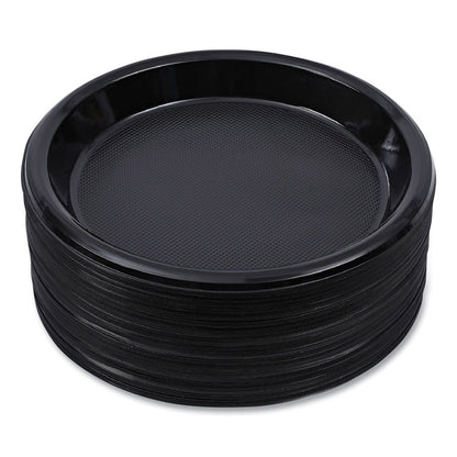 Hi-Impact Plastic Dinnerware, Plate, 10" dia, Black, 125/Sleeve, 4 Sleeves/Carton