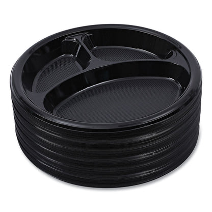 Hi-Impact Plastic Dinnerware, 3-Compartment Plate, 10" dia, Black, 125/Sleeve, 4 Sleeves/Carton