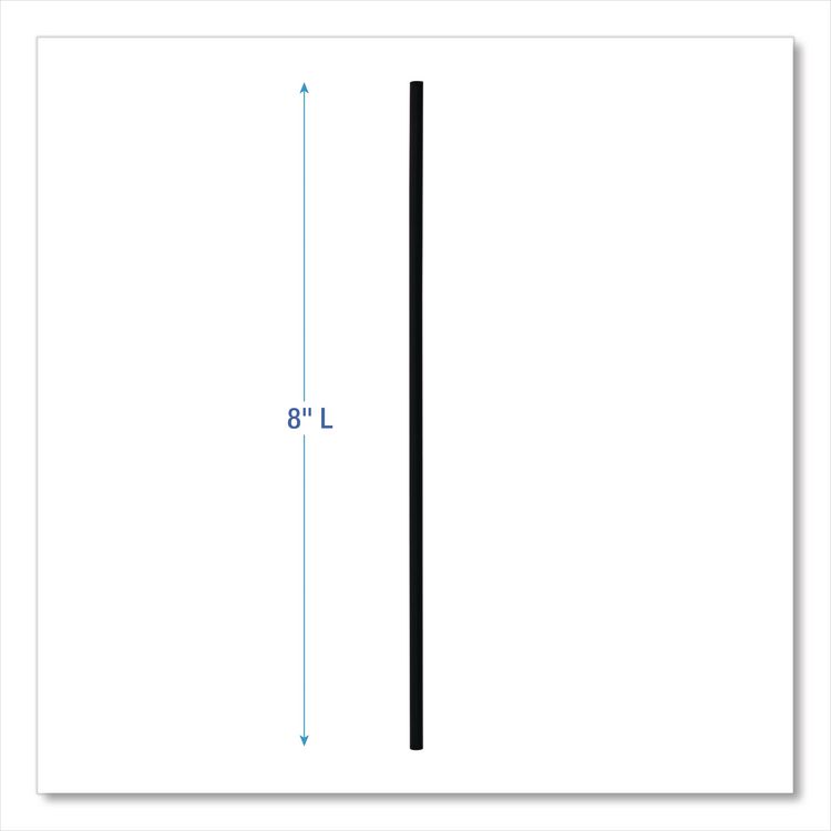 Cocktail Straws, 8", Polypropylene, Black, 500/Pack, 10 Packs/Carton