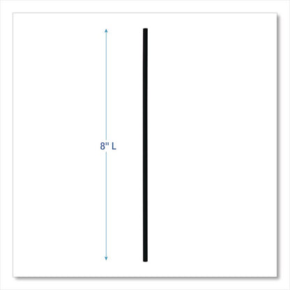 Cocktail Straws, 8", Polypropylene, Black, 500/Pack, 10 Packs/Carton