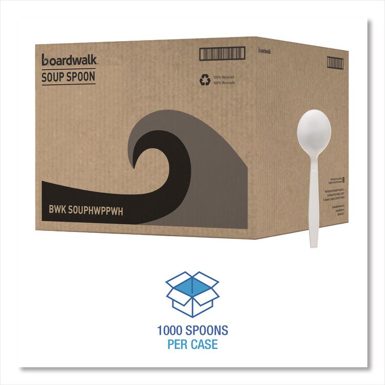 Heavyweight Polypropylene Cutlery, Soup Spoon, Plastic, White, 1,000/Carton