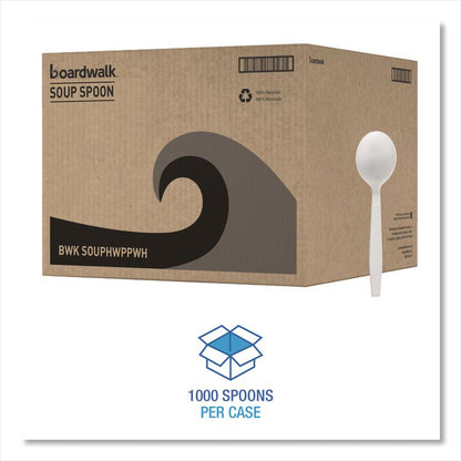 Heavyweight Polypropylene Cutlery, Soup Spoon, Plastic, White, 1,000/Carton