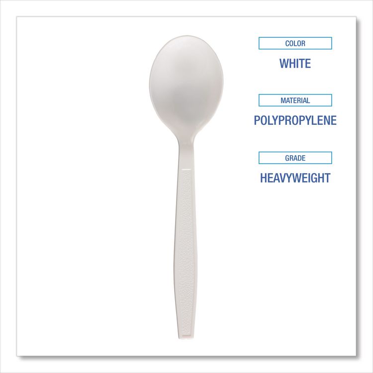 Heavyweight Polypropylene Cutlery, Soup Spoon, Plastic, White, 1,000/Carton