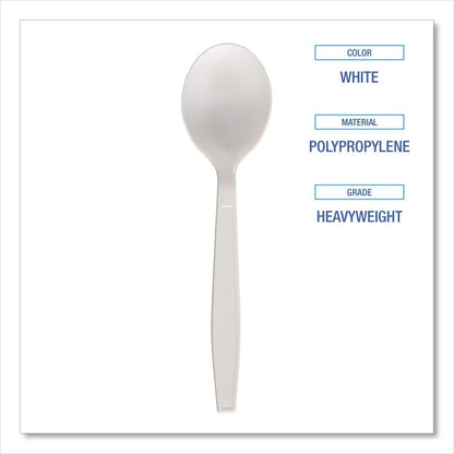 Heavyweight Polypropylene Cutlery, Soup Spoon, Plastic, White, 1,000/Carton