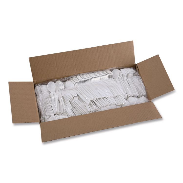 Heavyweight Polypropylene Cutlery, Soup Spoon, Plastic, White, 1,000/Carton