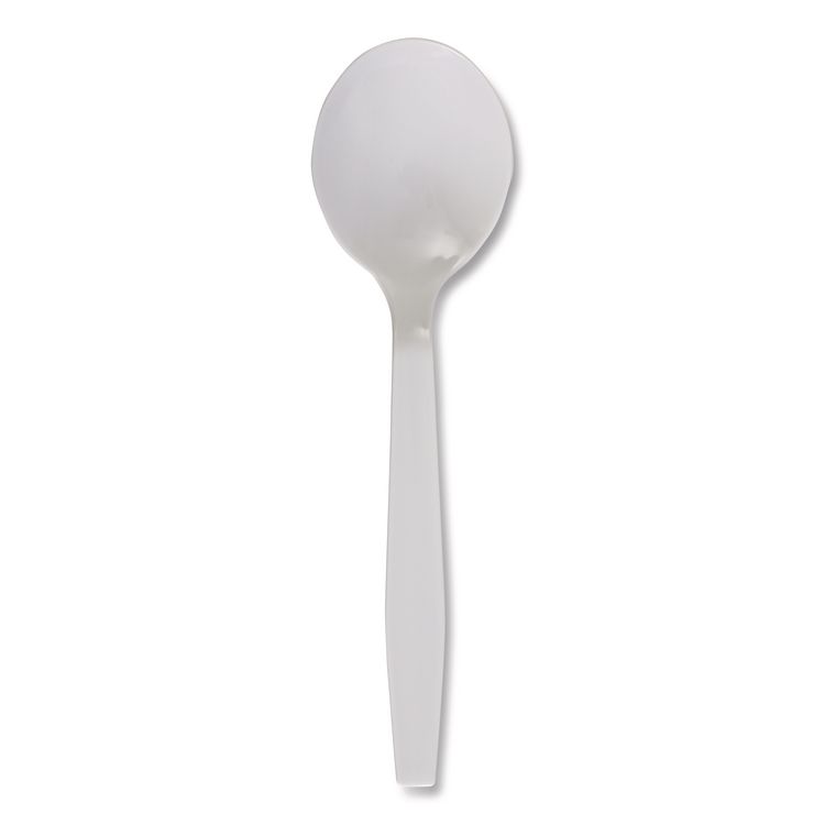 Mediumweight Polystyrene Cutlery, Soup Spoon, Plastic, White, 1,000/Carton