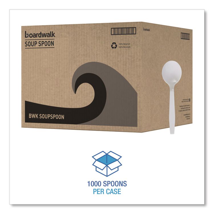 Mediumweight Polystyrene Cutlery, Soup Spoon, Plastic, White, 1,000/Carton