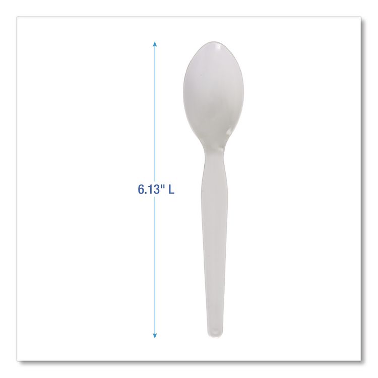 Heavyweight Polystyrene Cutlery, Spoon, Plastic, White, 1,000/Carton