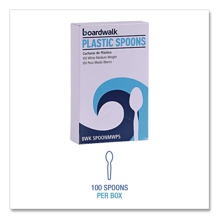 Mediumweight Polystyrene Cutlery, Spoon, Plastic, White, 100/Box