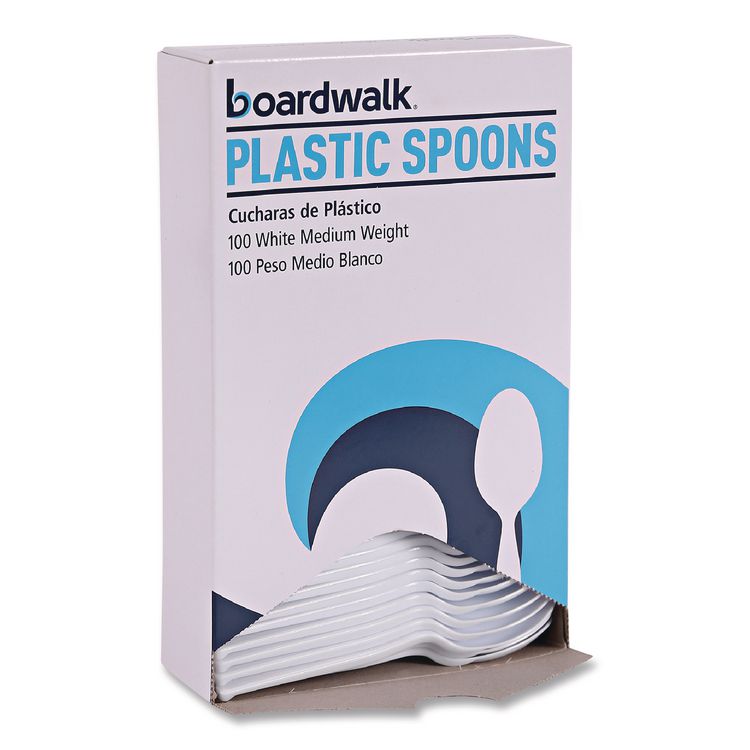 Mediumweight Polystyrene Cutlery, Spoon, Plastic, White, 100/Box