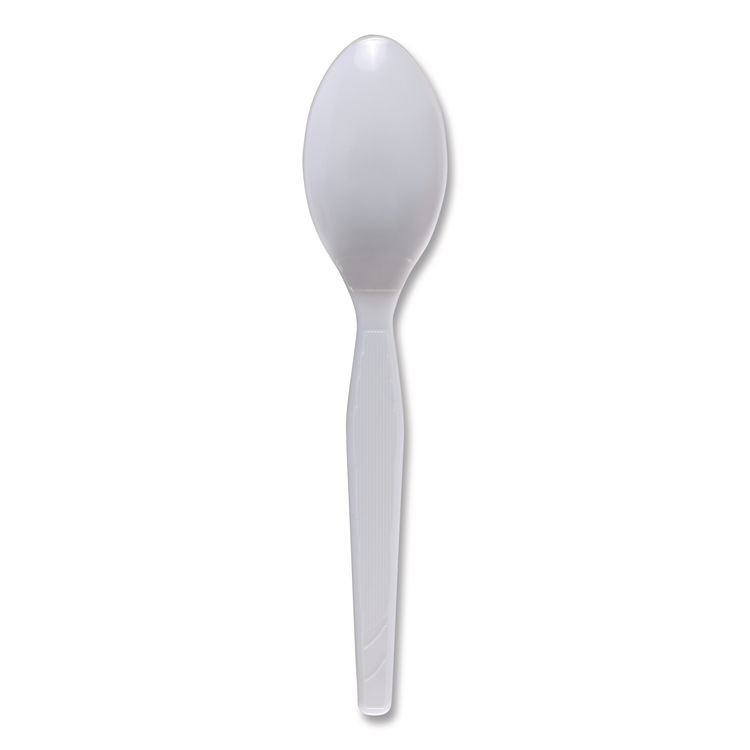 Mediumweight Polystyrene Cutlery, Spoon, Plastic, White, 100/Box, 10 Boxes/Carton