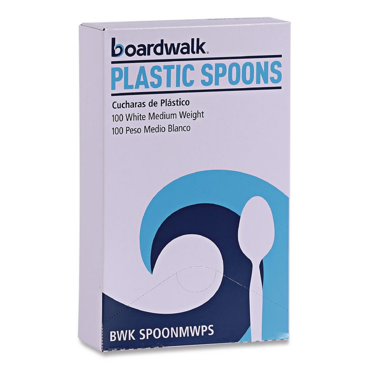 Mediumweight Polystyrene Cutlery, Spoon, Plastic, White, 100/Box, 10 Boxes/Carton