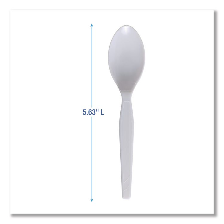 Mediumweight Polystyrene Cutlery, Spoon, Plastic, White, 100/Box, 10 Boxes/Carton