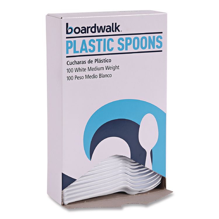 Mediumweight Polystyrene Cutlery, Spoon, Plastic, White, 100/Box, 10 Boxes/Carton