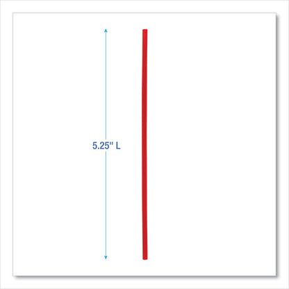 Single-Tube Stir-Straws,5.25", Polypropylene, Red, 1,000/Pack, 10 Packs/Carton