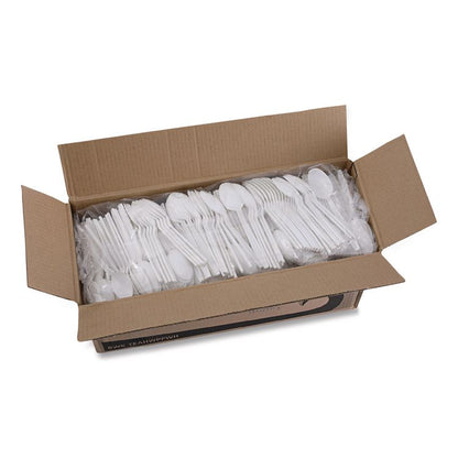 Heavyweight Polypropylene Cutlery, Spoon, Plastic, White, 1,000/Carton