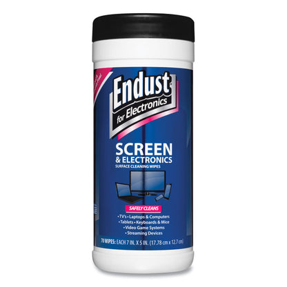 Antistatic Screen Cleaning Wipes, Premoistened, 5 x 7, Clean Scent, White, 70/Canister