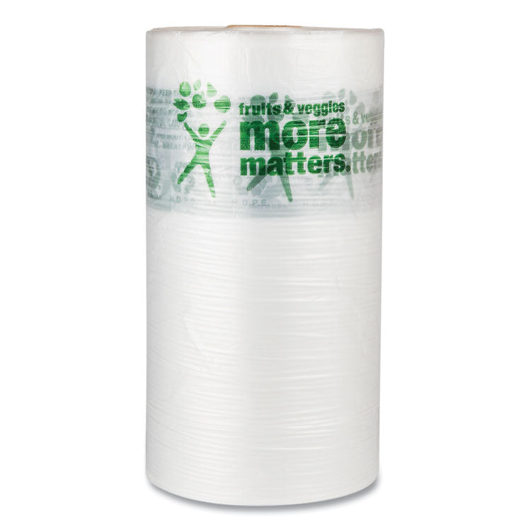 Produce Bags, Fruits and Veggies - More Matters Labeling, 0.35 mil, 10" x 15", Clear, 1,400 Bags/Roll, 4 Rolls/Carton