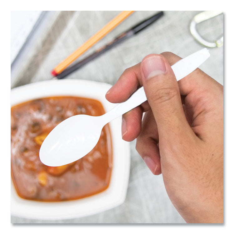 Impress Heavyweight Full-Length Polystyrene Cutlery, Spoon, Plastic, White, 100/Box, 10 Boxes/Carton