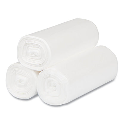 High-Density Commercial Can Liners, 4 gal, 6 mic, 17" x 18", Clear, Perforated Roll, 50 Bags/Roll, 40 Rolls/Carton
