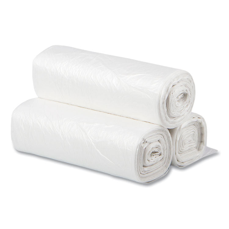 High-Density Commercial Can Liners, 10 gal, 6 mic, 24" x 24", Natural, Perforated Roll, 50 Bags/Roll, 20 Rolls/Carton