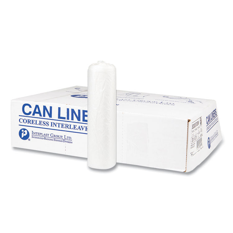 High-Density Commercial Can Liners, 10 gal, 8 mic, 24" x 24", Natural, Interleaved Roll, 50 Bags/Roll, 20 Rolls/Carton
