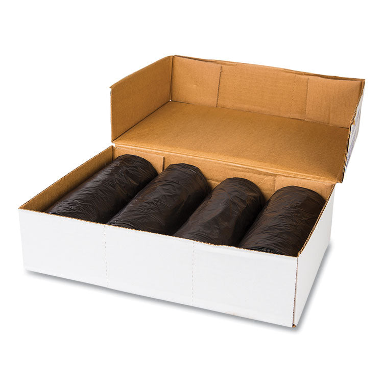 High-Density Commercial Can Liners, 55 gal, 22.1 mic, 36" x 60", Black, Interleaved Roll, 25 Bags/Roll, 6 Rolls/Carton