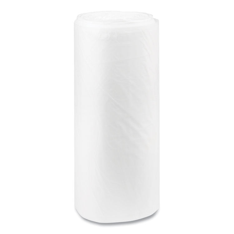 High-Density Commercial Can Liners, 60 gal, 22 mic, 38" x 60", Clear, Interleaved Roll, 25 Bags/Roll, 6 Rolls/Carton