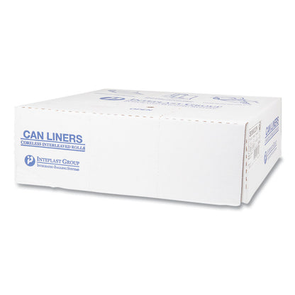 High-Density Commercial Can Liners, 60 gal, 22 mic, 38" x 60", Clear, Interleaved Roll, 25 Bags/Roll, 6 Rolls/Carton
